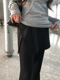 Wooeun Layered Bootcut Button Wrap Skirt Pants