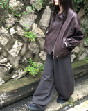 Dumb High Neck Cut Pocket String Leather Jacket
