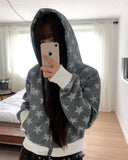 Newzing Star Color Matching Crop Long Sleeve Hood Zip-Up