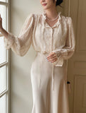 (Sleeveless Set) Shudin Lace Tie Puff Blouse