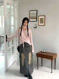 [2 SET] Town Scarf Set Stripe Linen Long Sleeve T-Shirt