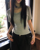 Juhin Lace Button Short Sleeve T-shirt