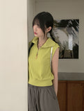 Miut Linen Twist Collar Half Zip-up Vest
