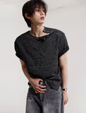 Open 5 button ribbed round knit short ver