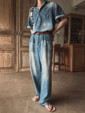 Summer ice cooling denim pants long ver.