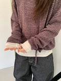 Karan Off-Shoulder Strap Stripe Long Sleeve Tee