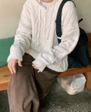 Leim wool cable knit hood zip-up cardigan