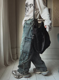 Tin washed strap cargo denim