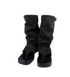 Pin buckle suede flip flops boots