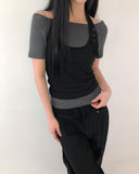 Dender Button Halter Short Sleeve T-shirt