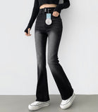 Banding 2-button Long Boot Cut Winter Denim Pants