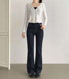 Raw Span Back Pocket Point Semi Bootcut Denim Pants