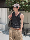 [PLAN MADE/MADE] Acid Henley Neck Washing Sleeveless