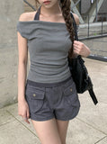 Orin Halter Layered Off-Shoulder Short Sleeve T-Shirt