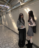 Ile black blue pleated denim pants
