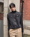 Badon Knit Color Matching Denim Trucker Jacket