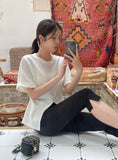 Duba Span Shirring Front Slit Short Sleeve T-shirt