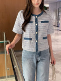 Tune Round Color Matching Short Sleeve Tweed Jacket