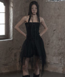 [mnem] Leather Corset Tulle Skirt Set