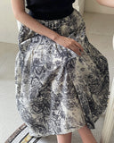 Lora Toile Pattern Flare Banding Skirt