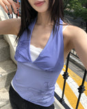 Ruin Flower Printing See-Through Halter Neck Sleeveless