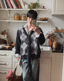 Harvers Argyle Color Matching Knit Cardigan