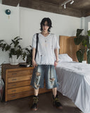 Atelie damage V-neck short sleeves knitwear