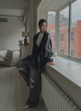 Binsi Pocket Overfit Hood Leather Jumper