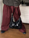 Peubit two-pin tuck banding cotton long wide pants
