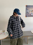 [unisex] Yumei String Hood Over Check Shirt