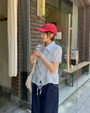 Felnas Stripe Ribbon Short Sleeve Blouse