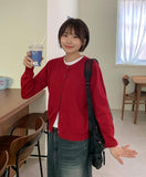 Kyudijeu Color Round Plain Knit Cardigan