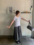 Rehues Vintage Seersucker Check Banding Long Skirt