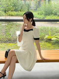 Lene Color Matching Ribbon Puff Tweed Mini One Piece