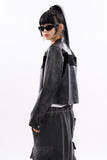 Block suede crop racing leather jacket
