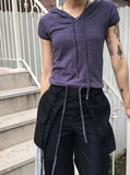 Padded Slav puff sleeve short-sleeved hooded T-shirt