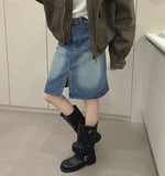 Trend Denim Midi Slit A-Line Skirt