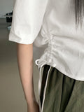 Gretel Shirring String Cotton Crop Short Sleeve Shirt