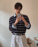 Kesio Multi-Stripe Henley Neck Knit
