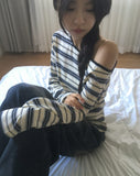 Giron Stripe One Off Shoulder Unbalance T-Shirt