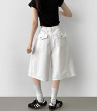 Folding Pin Tuck Back Pocket Bermuda Shorts Cotton Pants