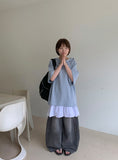 Kvenne Cut Denim Balloon Wide Pants