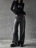 Strap Grayish Denim Pants