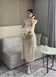 Jayro Shirring Pin Tuck Flare Long Skirt