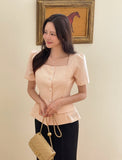 Light Square Short Sleeve Tweed Blouse Jacket
