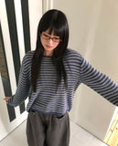 Zuri Stripe Pattern Round Neck Loose Fit Long Sleeve Knit