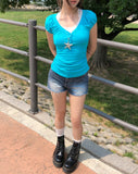 Grayish Cut Denim Shorts