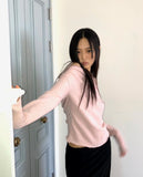 Purple frill halter off-shoulder knit