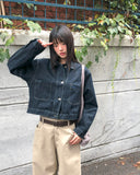Mizen Collar Pocket Washed Denim Jacket