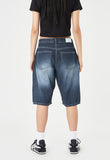 Grayish blue washed denim half pants